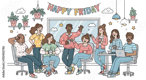 Group of Young Adults Celebrating Friday Together.