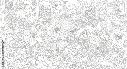 Intricate Floral and Fauna Line Artwork.