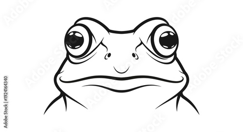Sad Frog Face Simple Black Line Drawing.