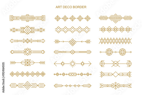 Art Deco Borders Set in Trendy Minimal Line Style, 1920s Vintage Vector Dividers and Decorative Frames for Postcards, Posters, Web Design, Invitations, and Seamless Patterns