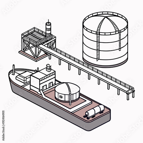 A cargo ship with a conveyor belt and storage tank