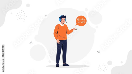 Customer Service Agent with Headset and Speech Bubble - Quality Service