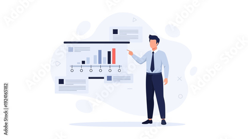 Businessman presenting financial growth chart on screen, corporate presentation