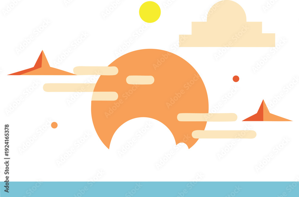 Obraz premium Sunset over the horizon with clouds and waves isolated on transparent background, Vector, illustration