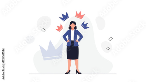 Confident Businesswoman with Crowns - Leadership and Success Concept