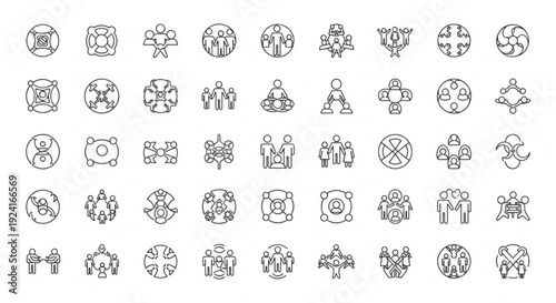 Collection of Simple Line Icons Representing Various Concepts and Symbols
