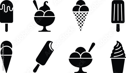 Variety of delicious ice cream and frozen treat icons