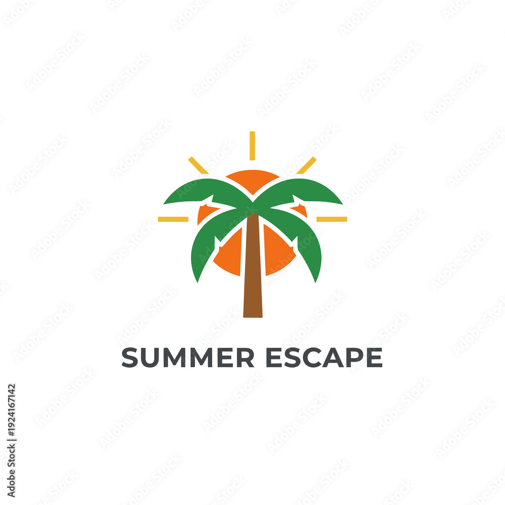 Obraz premium Summer Escape Tropical Palm Tree Sunset Logo