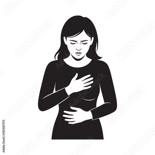 Woman clutching her chest appearing distressed and experiencing pain