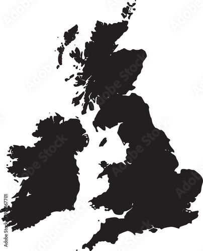 Minimalist silhouette map of the united kingdom isolated on transparent background, Vector, illustration