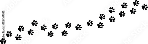 Animal Paw Print Trail Silhouette Illustration, Black Dog or Cat Footprints Path, Simple Vector Track Pattern Isolated