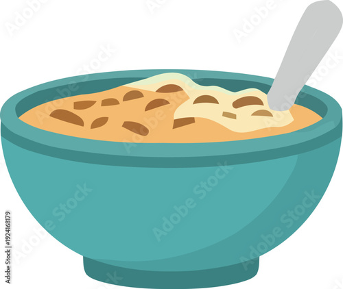 Delicious oatmeal with raisins and cream in teal bowl