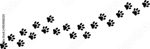 Black Animal Paw Print Trail Vector Illustration, Dog and Cat Footprint Path Pattern, Simple Pet Track Silhouette Design