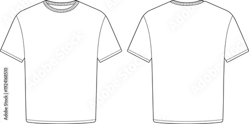 Blank T Shirt Template Front and Back View, Minimal Outline Apparel Mockup, Vector Clothing Design Illustration