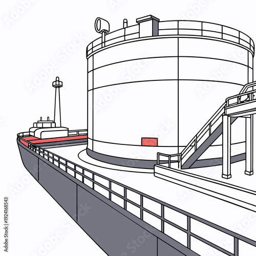 A large tank on a pier with a walkway