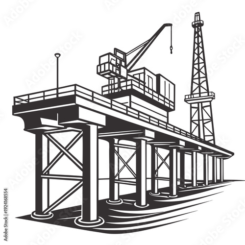 An oil rig with a crane and a tower