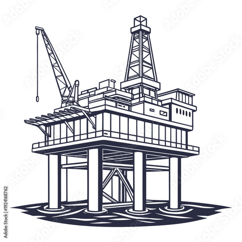 An oil rig with a crane on a platform