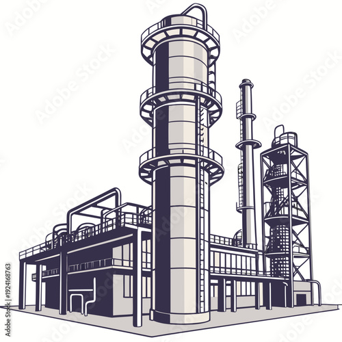 A large industrial building with a tall tower