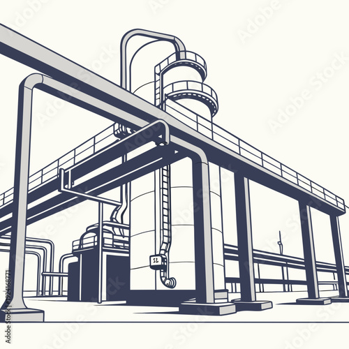 Industrial facility with pipes and structures