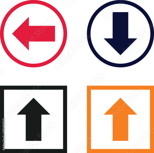 Free Download Arrows in circles and squares with black, orange, and red colors for directional guidance - GFXLoad