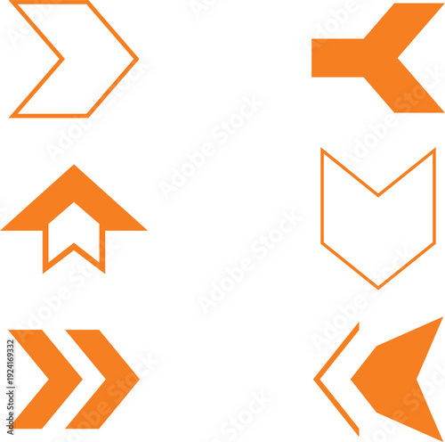 Outlined arrow shapes in orange, representing direction and forward movement