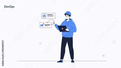 DevOps Engineer Working with Laptop and Workflow Automation