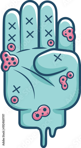 Zombie Hand Cartoon Illustration, Creepy Halloween Monster Palm with Wounds and Slime, Spooky Vector Character Isolated on Background
