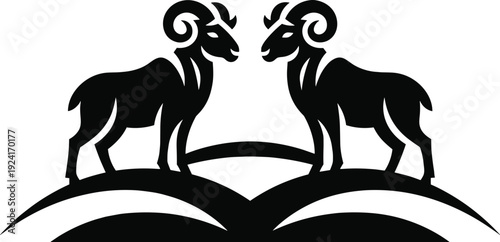 Vector, Illustration, of, Two, Mountain, Rams, Facing, Each, Other, for, Identity, Branding, Professional, Graphic, Design, Projects, Collection, Elements, Animal, Wildlife, Sheep, Art