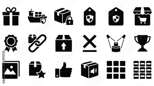 Set of 18 Black E-commerce and Logistics Vector Icons