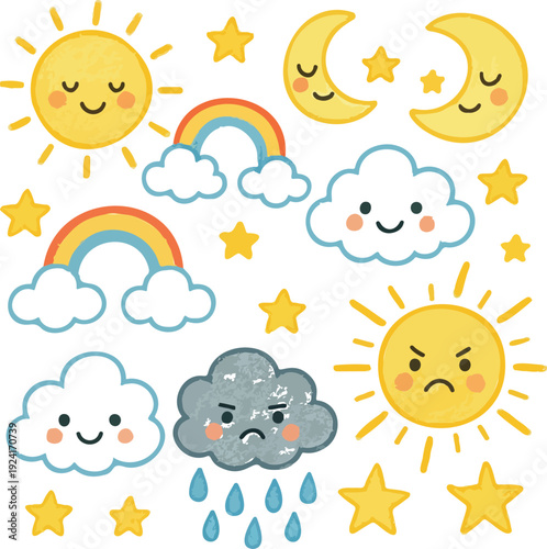 set of weather elements transparent