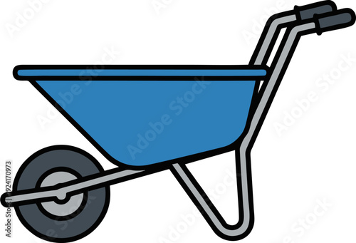 Blue wheelbarrow for gardening and construction work.