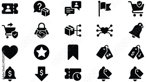 Set of 20 E-commerce Icons Glyph Vector