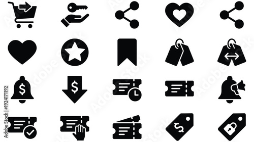 Set of 20 Black E-commerce and Shopping Vector Icons