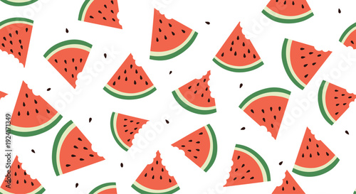 Vibrant seamless pattern with juicy red watermelon slices and black seeds, perfect for a refreshing summer fruit design.