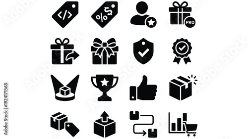 Set of 16 E-commerce and Business Icons Vector