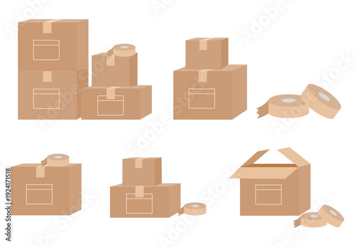 茶色の段ボールのイラストセット