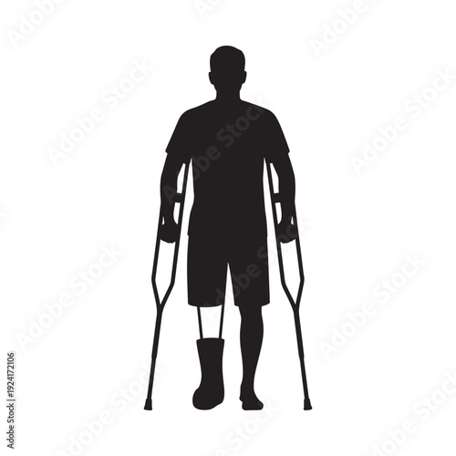 Silhouette of a man using crutches with a cast on his leg