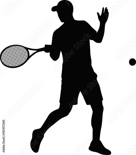 Tennis player action silhouette  vector on Transparent Background.