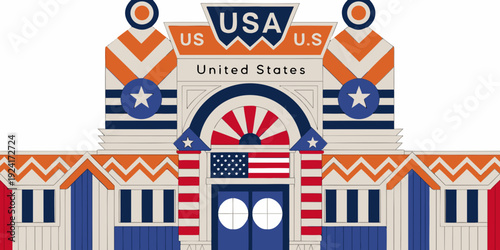 USA Art Deco Casino Façade SVG – Vintage Las Vegas Architecture Vector, Elegant Geometric Retro Travel Design, United States Landmark Graphic