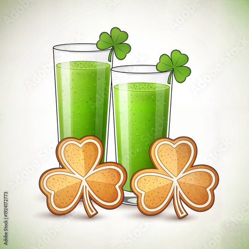 Shamrock cookies and green drinks in festive St. Patrick's Day style  