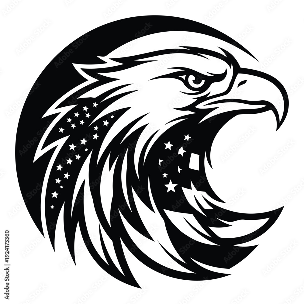 Fototapeta premium Black and white eagle head with stars