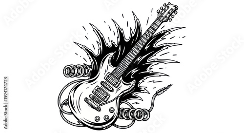 Electric guitar with burst effect illustration for rock music