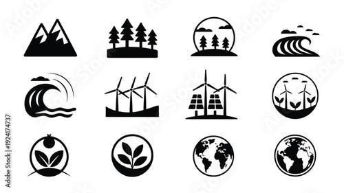 Earth day minimalist icons set eco friendly symbols for sustainable living and environmental conservation