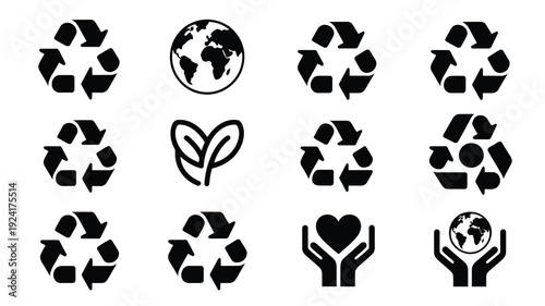 Earth day recycling symbols and icons for eco friendly campaigns and sustainable practices on a white background