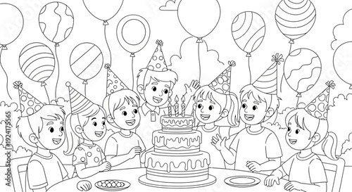 Children Celebrating Birthday with Cake.