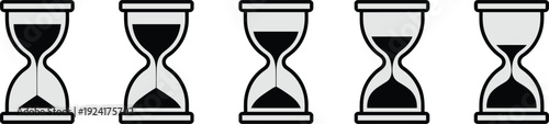 Hourglass timer icon set isolated on light background, sand clock countdown symbols collection for time management, deadline reminder, and productivity design
