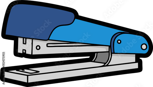 Blue and gray stapler, a common office supply tool.