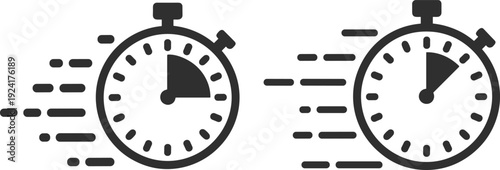 Stopwatch speed icon set isolated on light background, fast timer and time management symbols collection for deadline, performance, productivity, and efficiency design