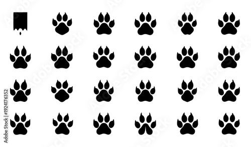 Flat cat and dog paw icon silhouette vector collection isolated on transparent background