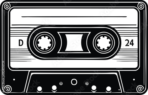 Retro cassette tape icon vintage audio recording symbol for music and nostalgia isolated on white background vector illustration